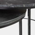 Set de 2 mesas auxiliares redondas de mármol negro y metal