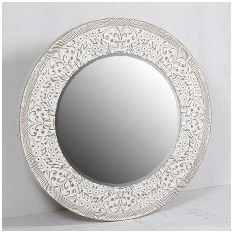 Comprar Espejo decorativo redondo rozado blanco